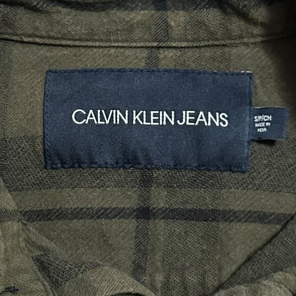 Calvin Klein Jeans Olive Green Plaid Flannel Button Up Shirt Men’s S Cotton - Picture 5 of 9